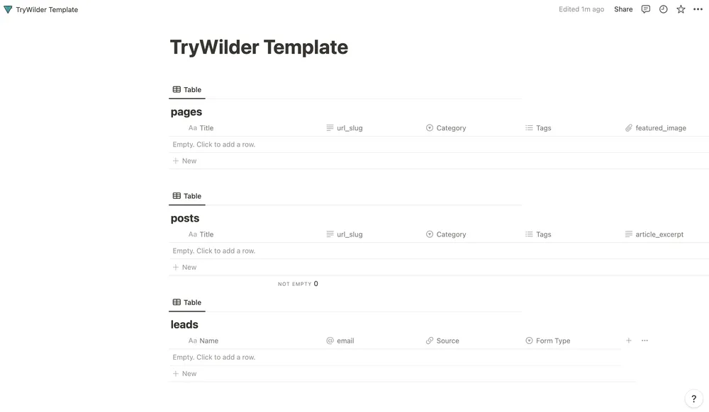 Template page you can duplicate into your Notion workspace for each website