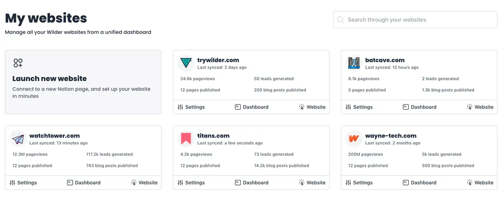 All your websites in one easy to manage dashboard